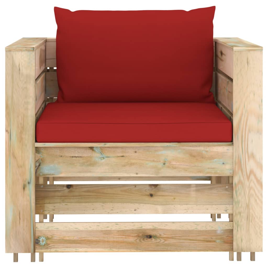 Loungeset Met Kussens Groen Geïmpregneerd Hout Rood en bruin