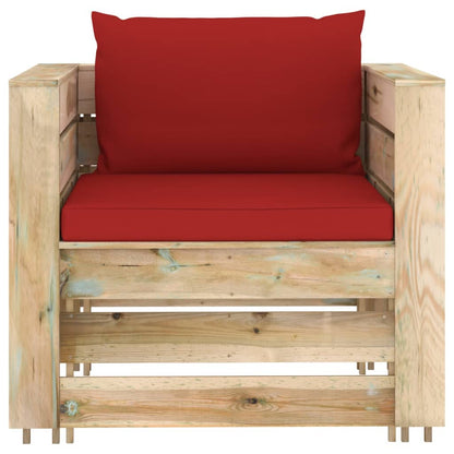 Loungeset Met Kussens Groen Geïmpregneerd Hout Rood en bruin