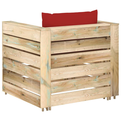 Loungeset Met Kussens Groen Geïmpregneerd Hout Rood en bruin