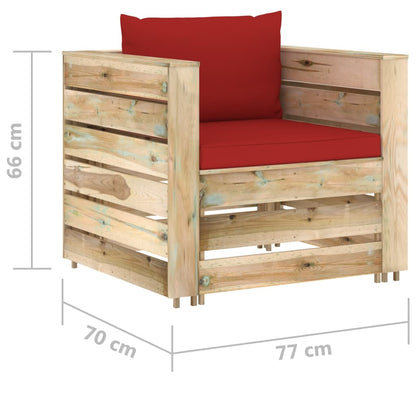 Loungeset Met Kussens Groen Geïmpregneerd Hout Rood en bruin