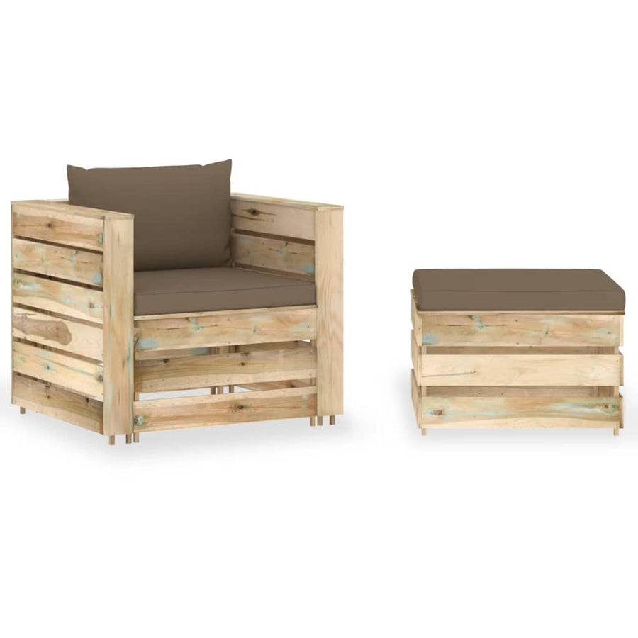Loungeset Met Kussens Groen Geïmpregneerd Hout Taupe en bruin