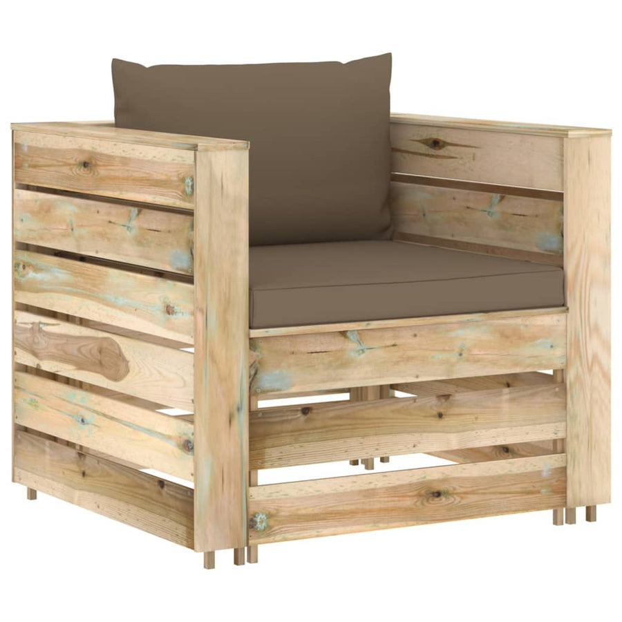 Loungeset Met Kussens Groen Geïmpregneerd Hout Taupe en bruin