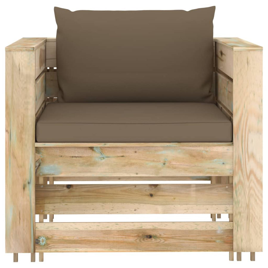 Loungeset Met Kussens Groen Geïmpregneerd Hout Taupe en bruin