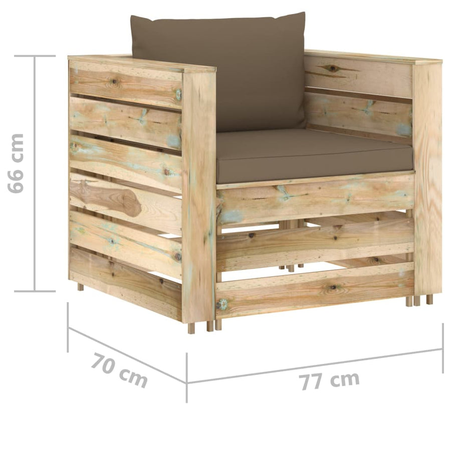 Loungeset Met Kussens Groen Geïmpregneerd Hout Taupe en bruin
