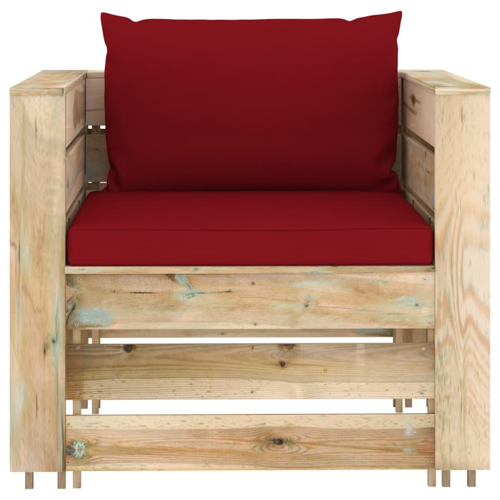 Loungeset Met Kussens Groen Geïmpregneerd Hout Wijnrood en bruin