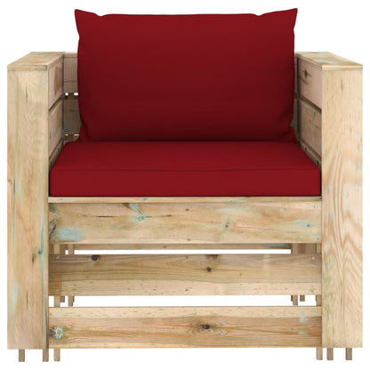 Loungeset Met Kussens Groen Geïmpregneerd Hout Wijnrood en bruin