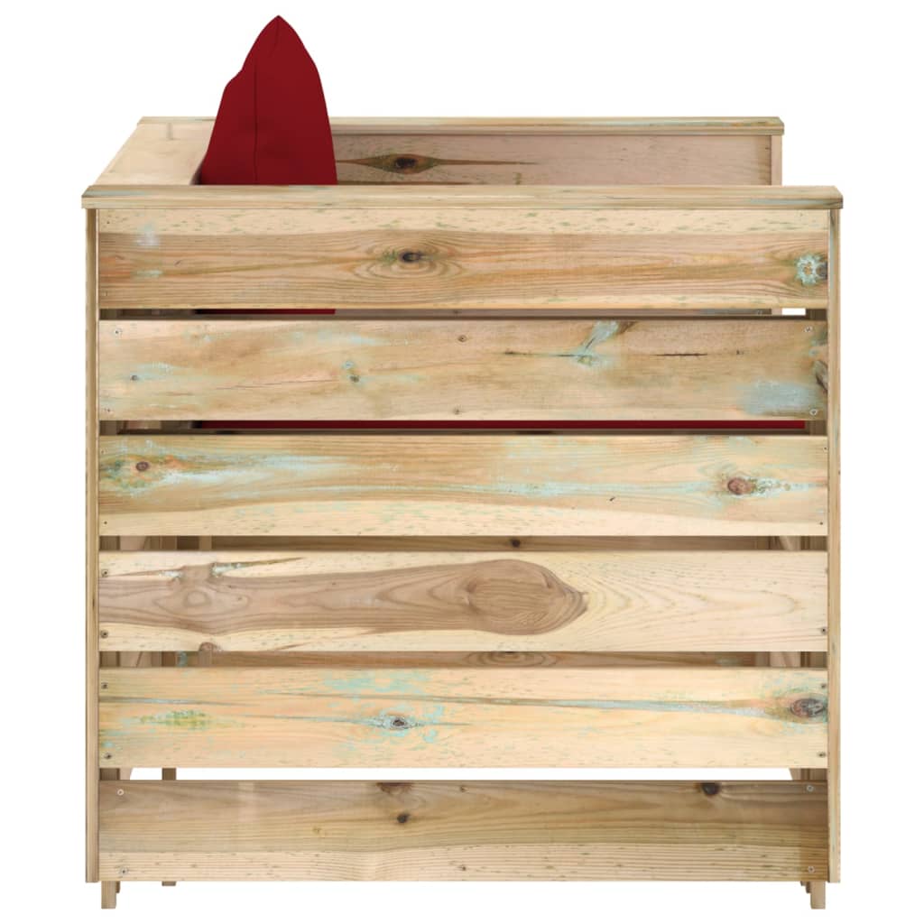 Loungeset Met Kussens Groen Geïmpregneerd Hout Wijnrood en bruin