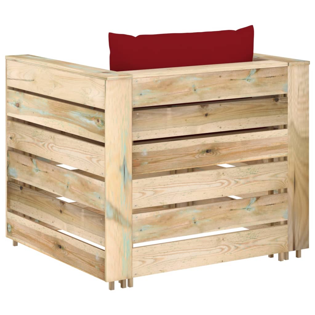 Loungeset Met Kussens Groen Geïmpregneerd Hout Wijnrood en bruin