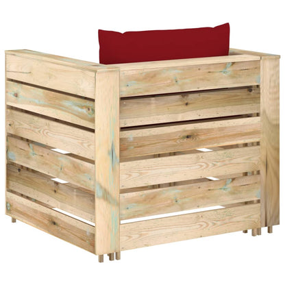 Loungeset Met Kussens Groen Geïmpregneerd Hout Wijnrood en bruin