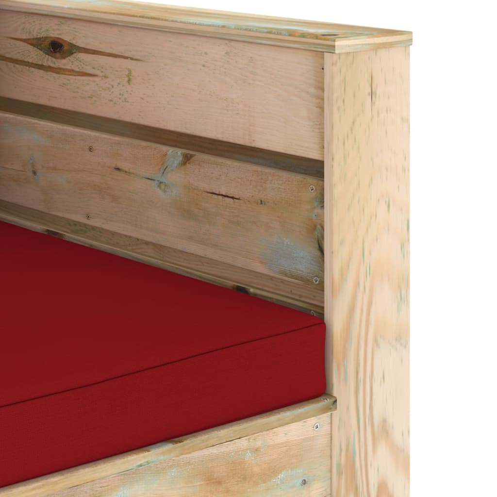 Loungeset Met Kussens Groen Geïmpregneerd Hout Wijnrood en bruin