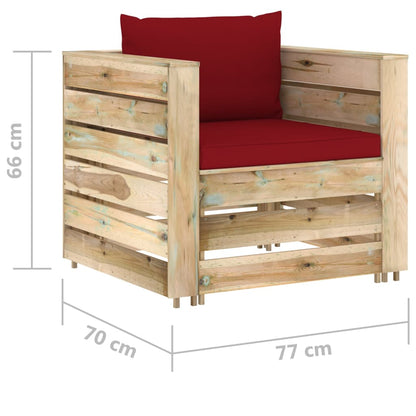 Loungeset Met Kussens Groen Geïmpregneerd Hout Wijnrood en bruin