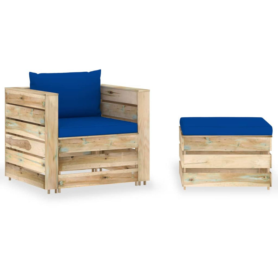 2-Delige Loungeset Met Kussens Groen Geïmpregneerd Hout Blauw en bruin