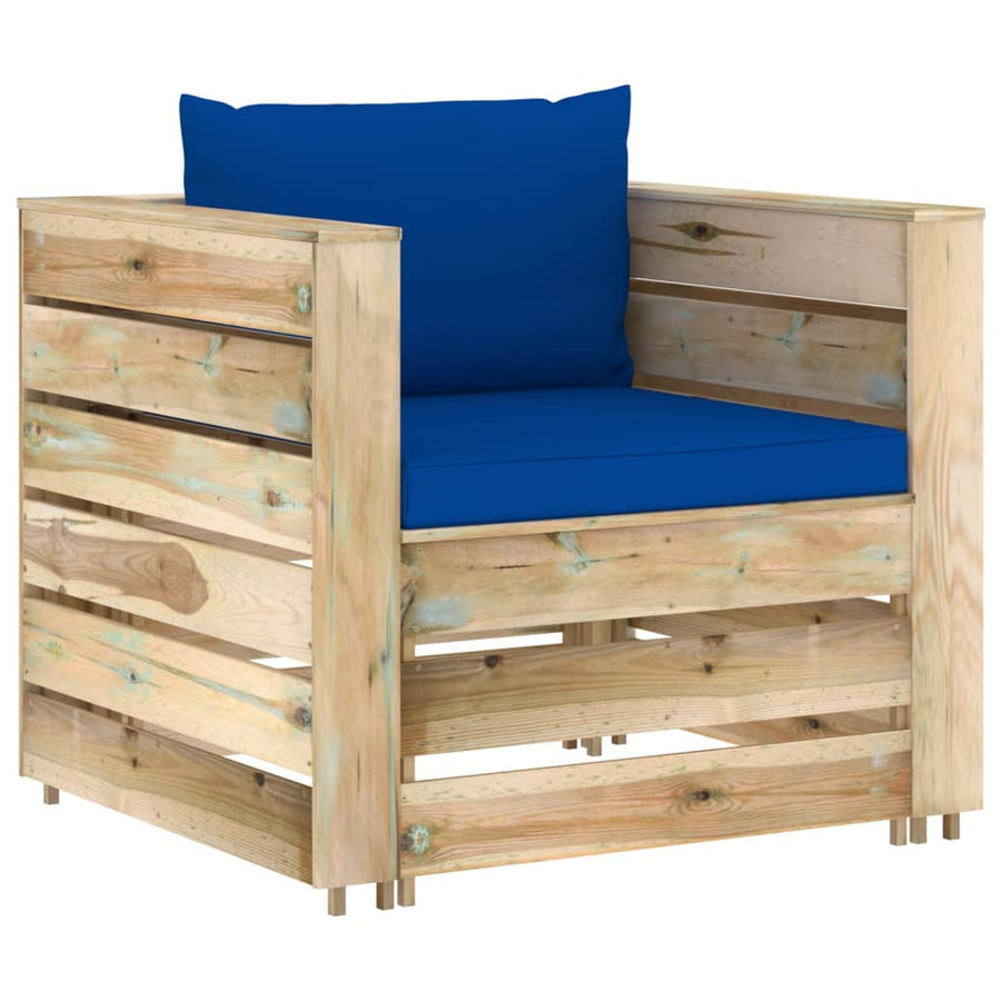 2-Delige Loungeset Met Kussens Groen Geïmpregneerd Hout Blauw en bruin