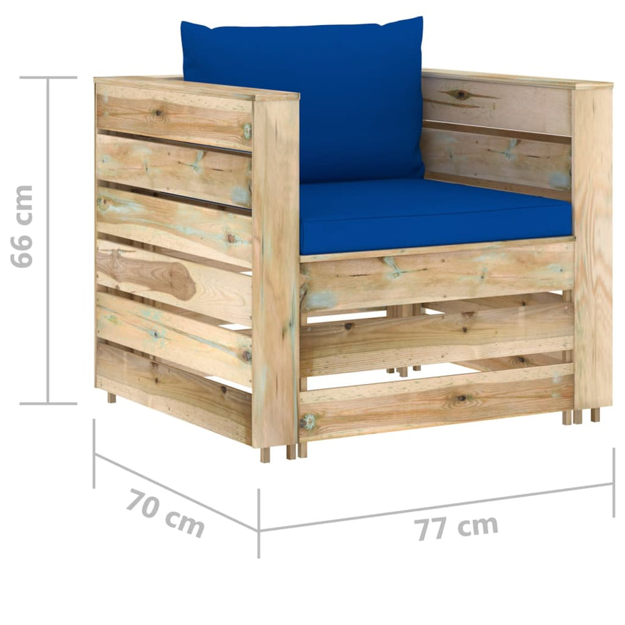 2-Delige Loungeset Met Kussens Groen Geïmpregneerd Hout Blauw en bruin