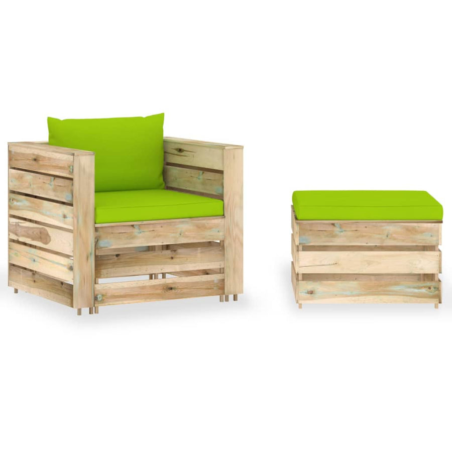 2-Delige Loungeset Met Kussens Groen Geïmpregneerd Hout 2