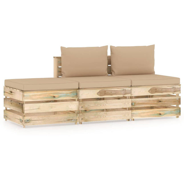 -Delige Loungeset Met Kussens Groen Geïmpregneerd Hout Beige