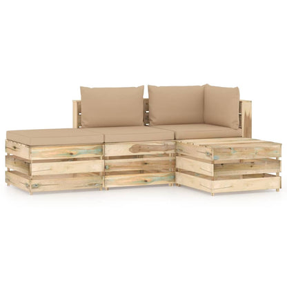 -Delige Loungeset Met Kussens Groen Geïmpregneerd Hout Beige en bruin