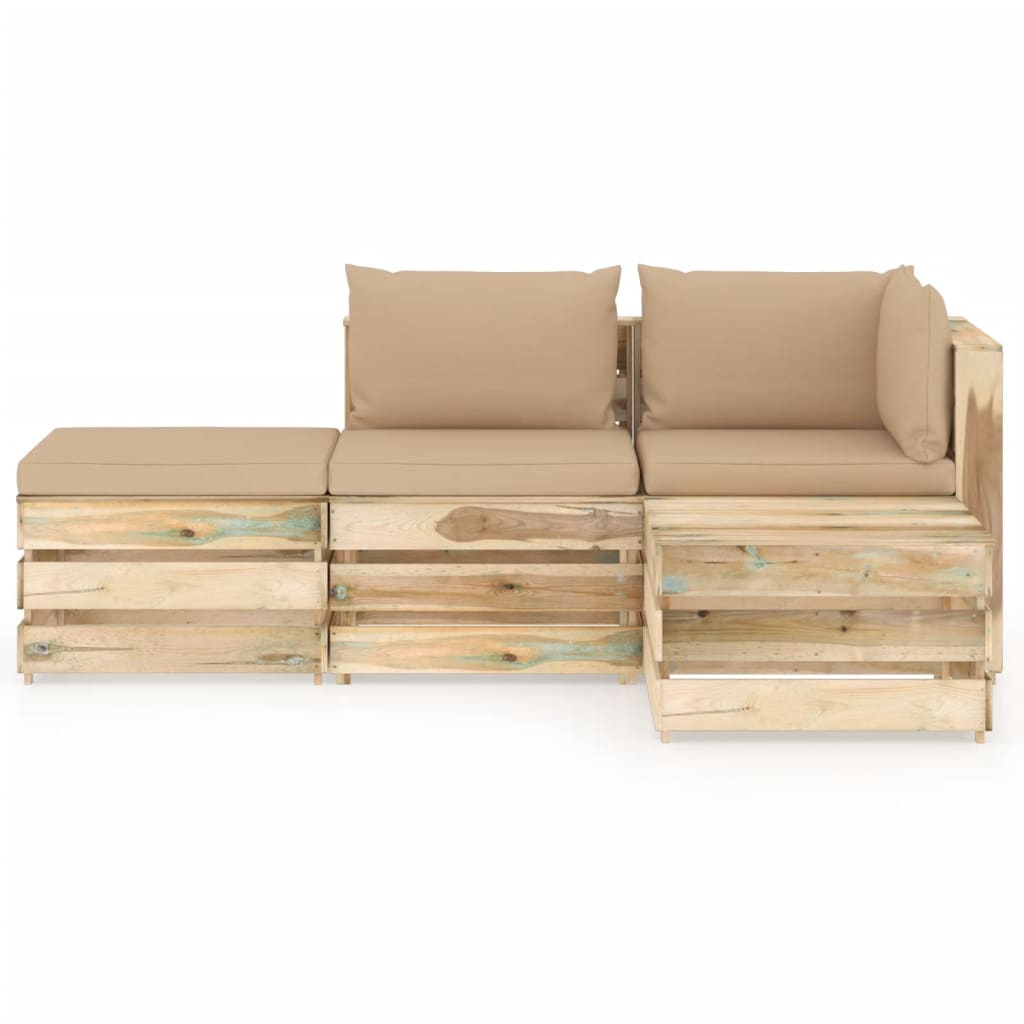 -Delige Loungeset Met Kussens Groen Geïmpregneerd Hout Beige en bruin