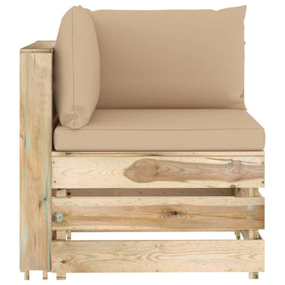 -Delige Loungeset Met Kussens Groen Geïmpregneerd Hout Beige en bruin