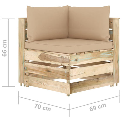 -Delige Loungeset Met Kussens Groen Geïmpregneerd Hout Beige en bruin