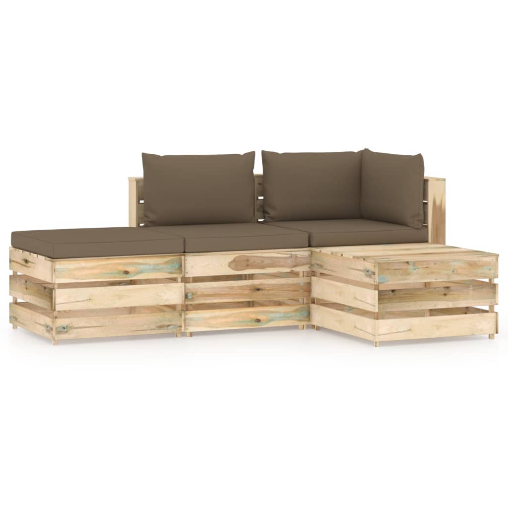 -Delige Loungeset Met Kussens Groen Geïmpregneerd Hout Taupe en bruin
