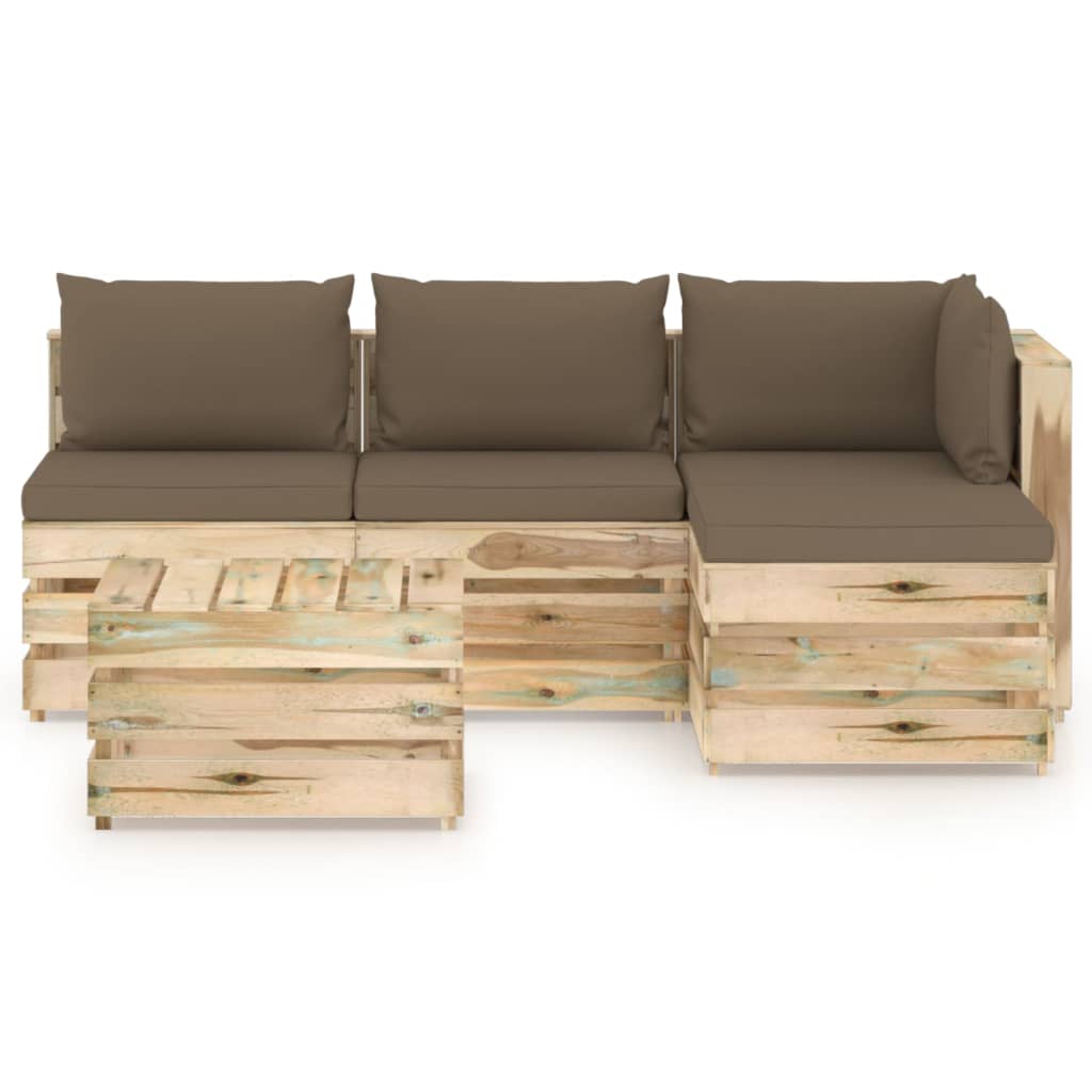 -Delige Loungeset Met Kussens Groen Geïmpregneerd Hout Taupe en bruin