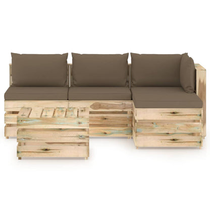 -Delige Loungeset Met Kussens Groen Geïmpregneerd Hout Taupe en bruin