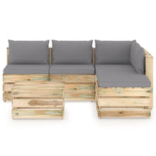 -Delige Loungeset Met Kussens Groen Geïmpregneerd Hout Grijs en bruin