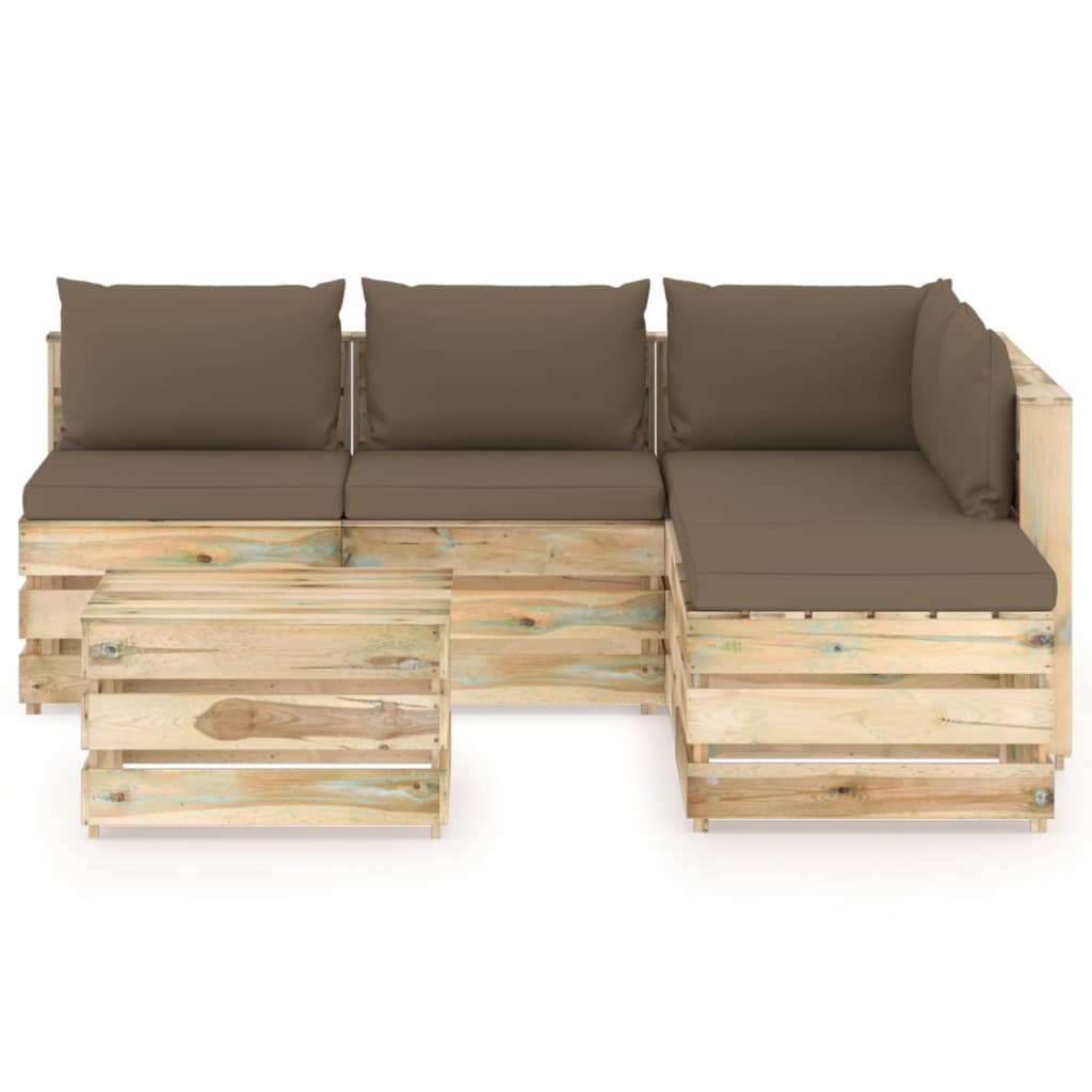 -Delige Loungeset Met Kussens Groen Geïmpregneerd Hout Taupe en bruin