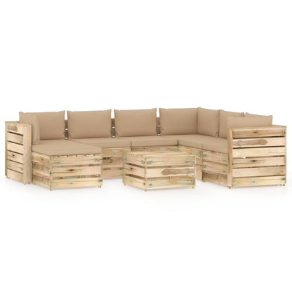 -Delige Loungeset Met Kussens Groen Geïmpregneerd Hout Beige en bruin
