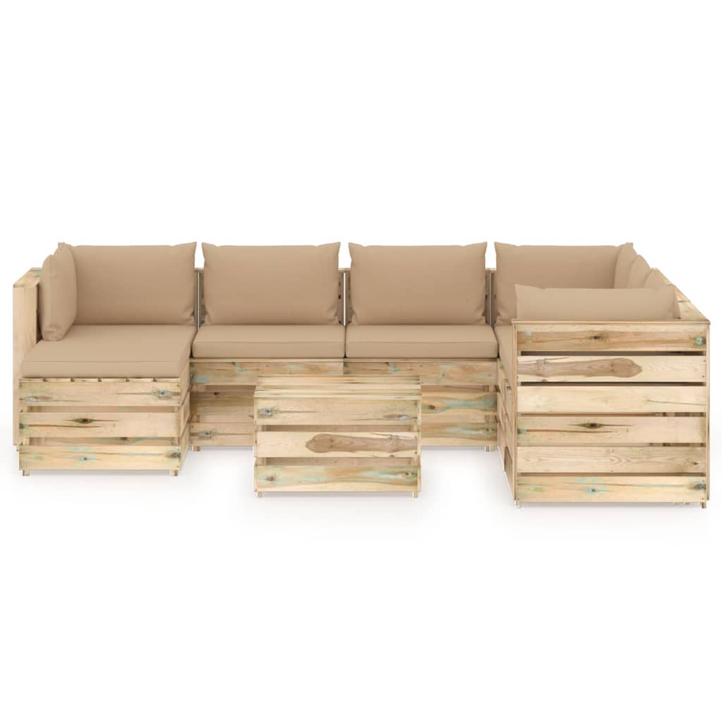 -Delige Loungeset Met Kussens Groen Geïmpregneerd Hout Beige en bruin