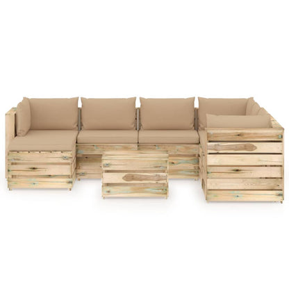 -Delige Loungeset Met Kussens Groen Geïmpregneerd Hout Beige en bruin