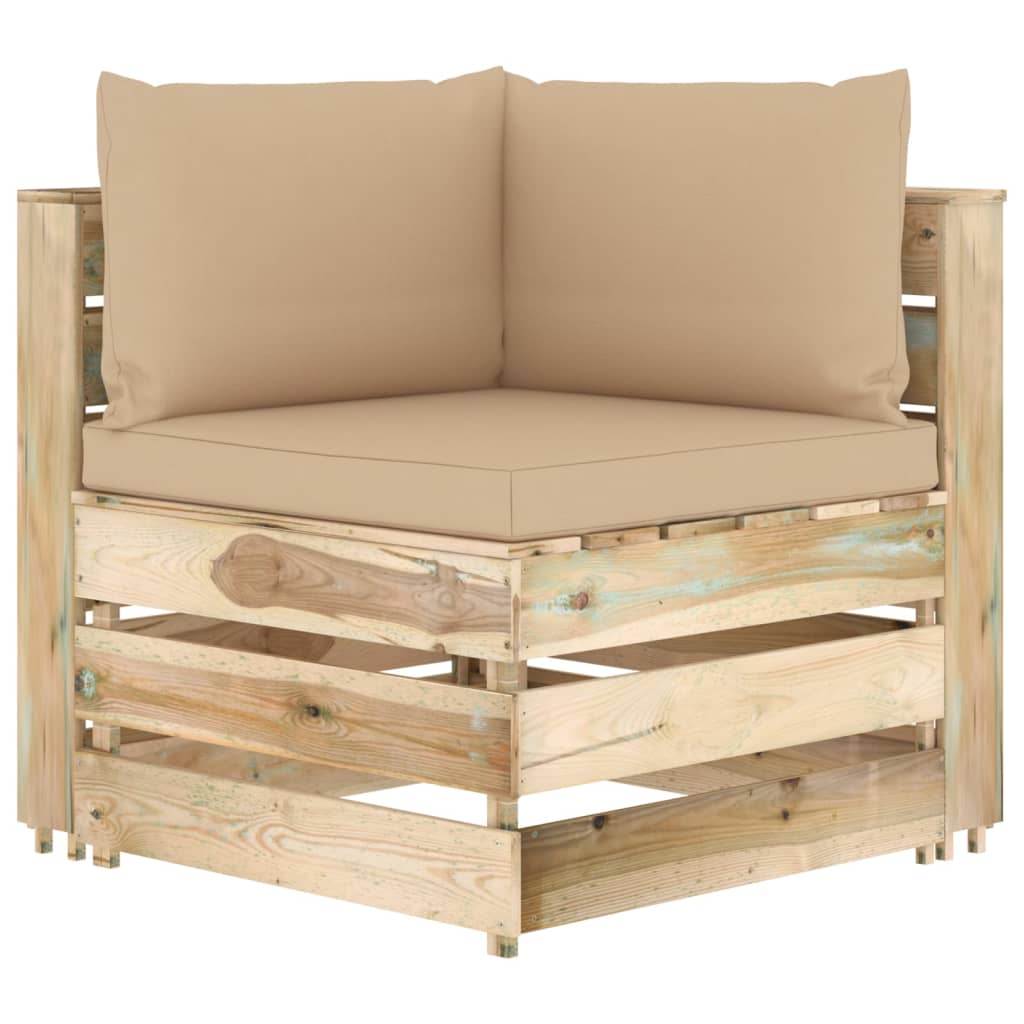 -Delige Loungeset Met Kussens Groen Geïmpregneerd Hout Beige en bruin