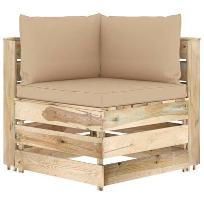 -Delige Loungeset Met Kussens Groen Geïmpregneerd Hout Beige en bruin