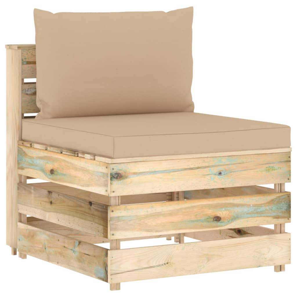 -Delige Loungeset Met Kussens Groen Geïmpregneerd Hout Beige en bruin