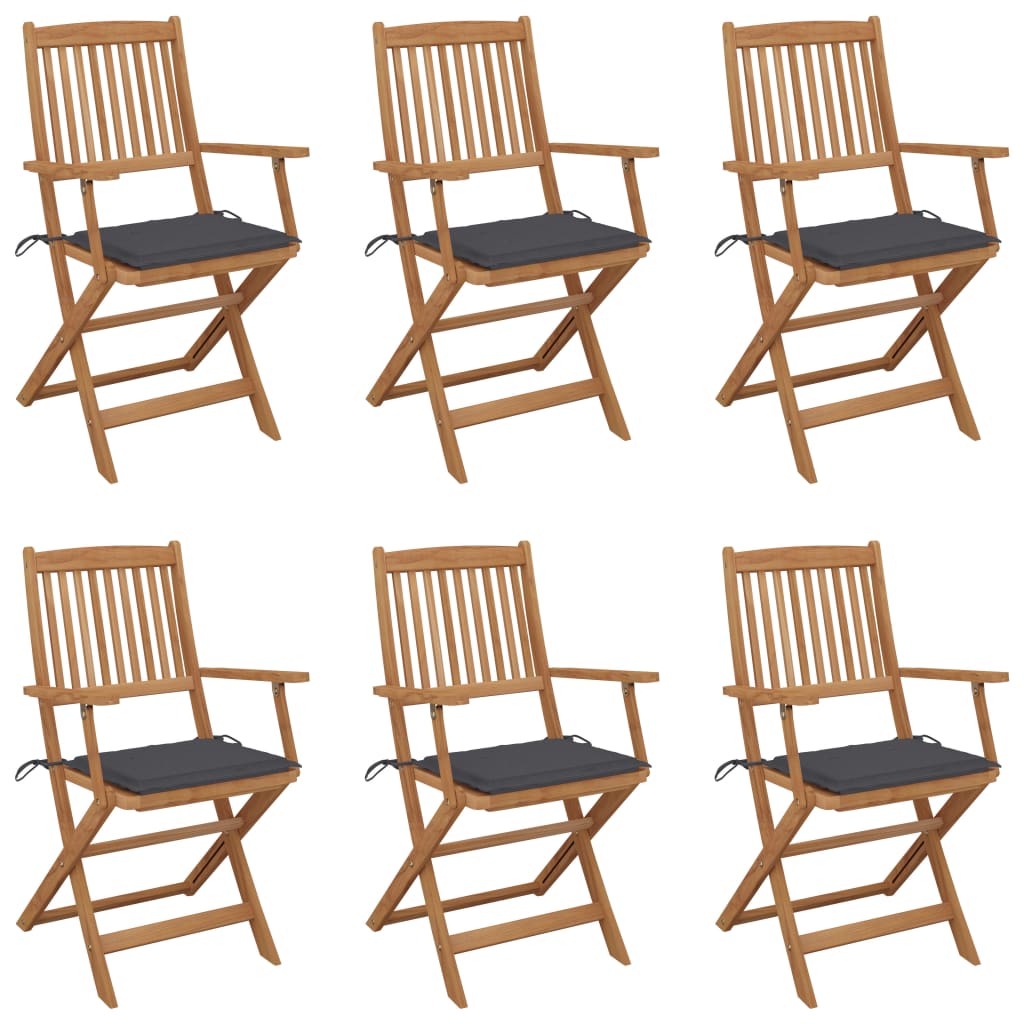 Tuinstoelen Inklapbaar Met Kussens Massief Acaciahout 6 Antraciet Met armleuning