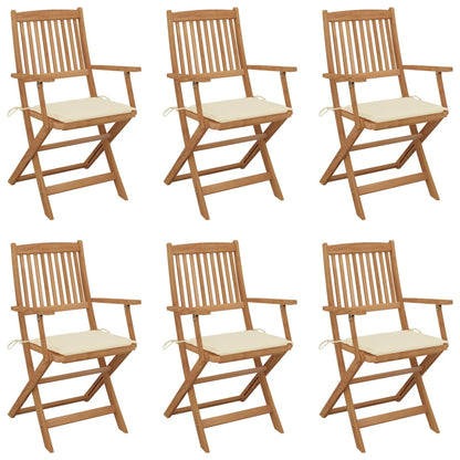 Tuinstoelen 6 St Inklapbaar Met Kussens Massief Acaciahout Crème Met armleuning