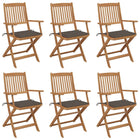 Tuinstoelen 6 st massief acaciahout inklapbaar met kussens