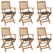 Tuinstoelen 6 st massief acaciahout inklapbaar met kussens