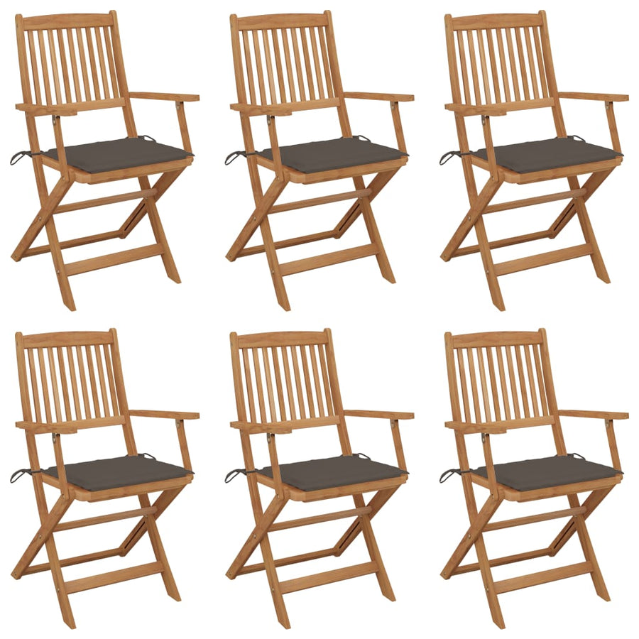 Tuinstoelen Inklapbaar Met Kussens Massief Acaciahout 6 Taupe Met armleuning