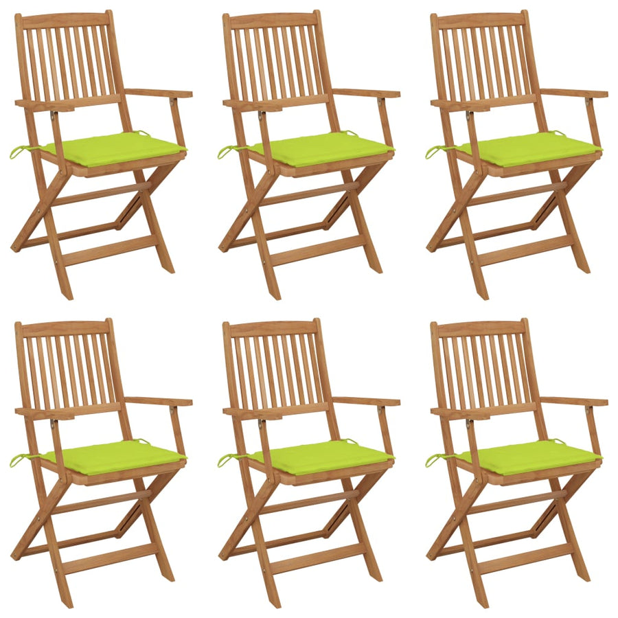Tuinstoelen 6 St Inklapbaar Met Kussens Massief Acaciahout Heldergroen Met armleuning