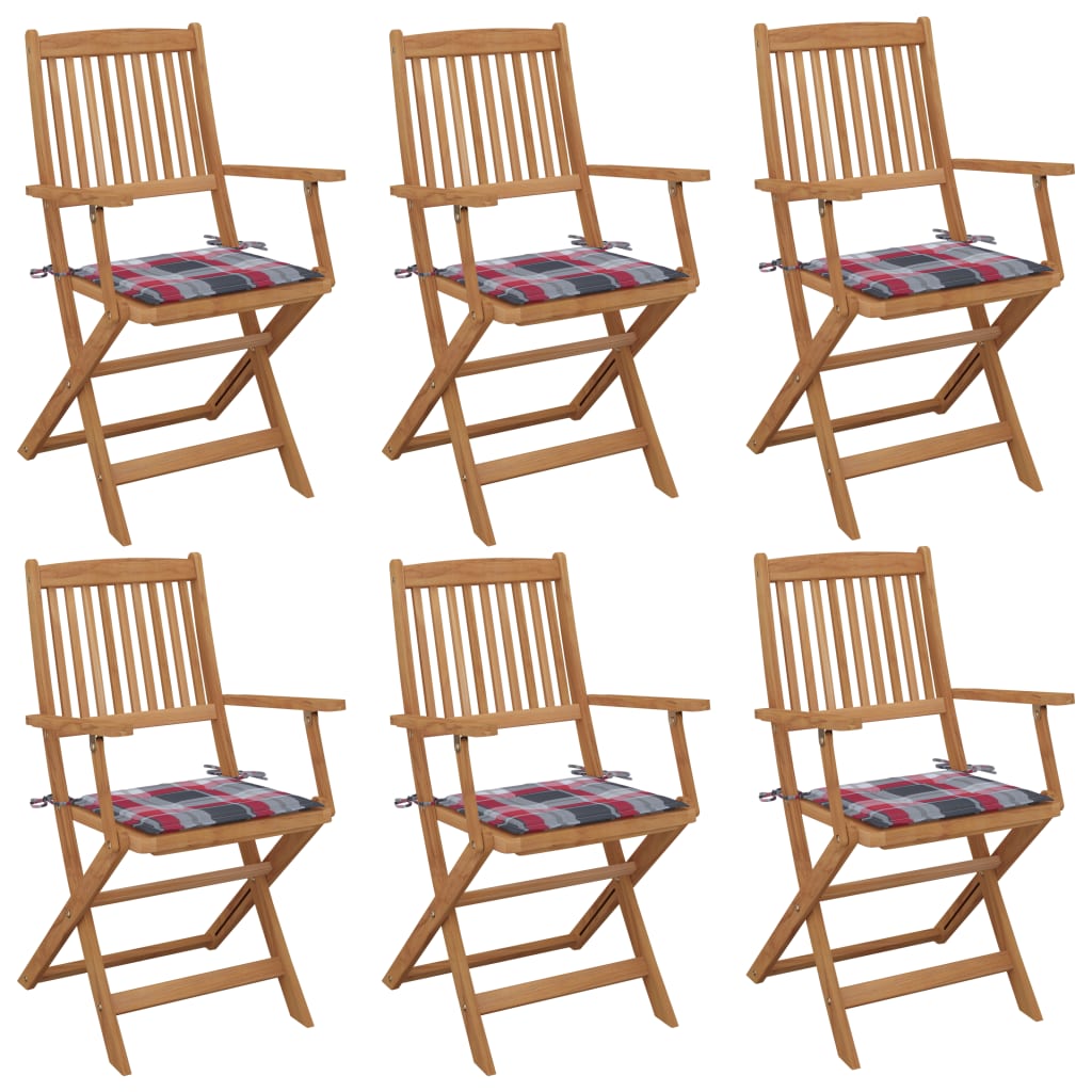 Tuinstoelen 6 st inklapbaar met kussens massief acaciahout