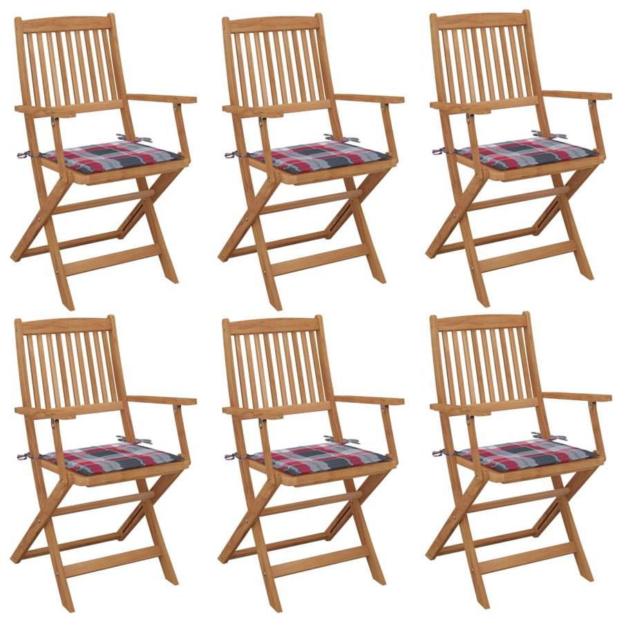 Tuinstoelen 6 st inklapbaar met kussens massief acaciahout