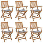 Tuinstoelen 6 st massief acaciahout inklapbaar met kussens