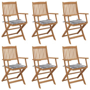 Tuinstoelen 6 st massief acaciahout inklapbaar met kussens