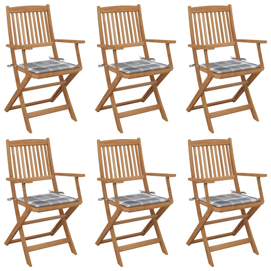 Tuinstoelen Inklapbaar Met Kussens Massief Acaciahout 6 Grijs ruitpatroon Met armleuning