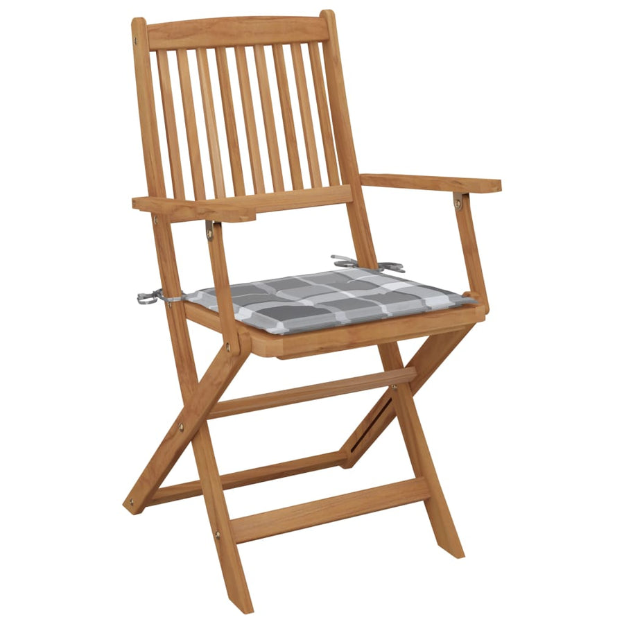 Tuinstoelen Inklapbaar Met Kussens Massief Acaciahout 6 Grijs ruitpatroon Met armleuning