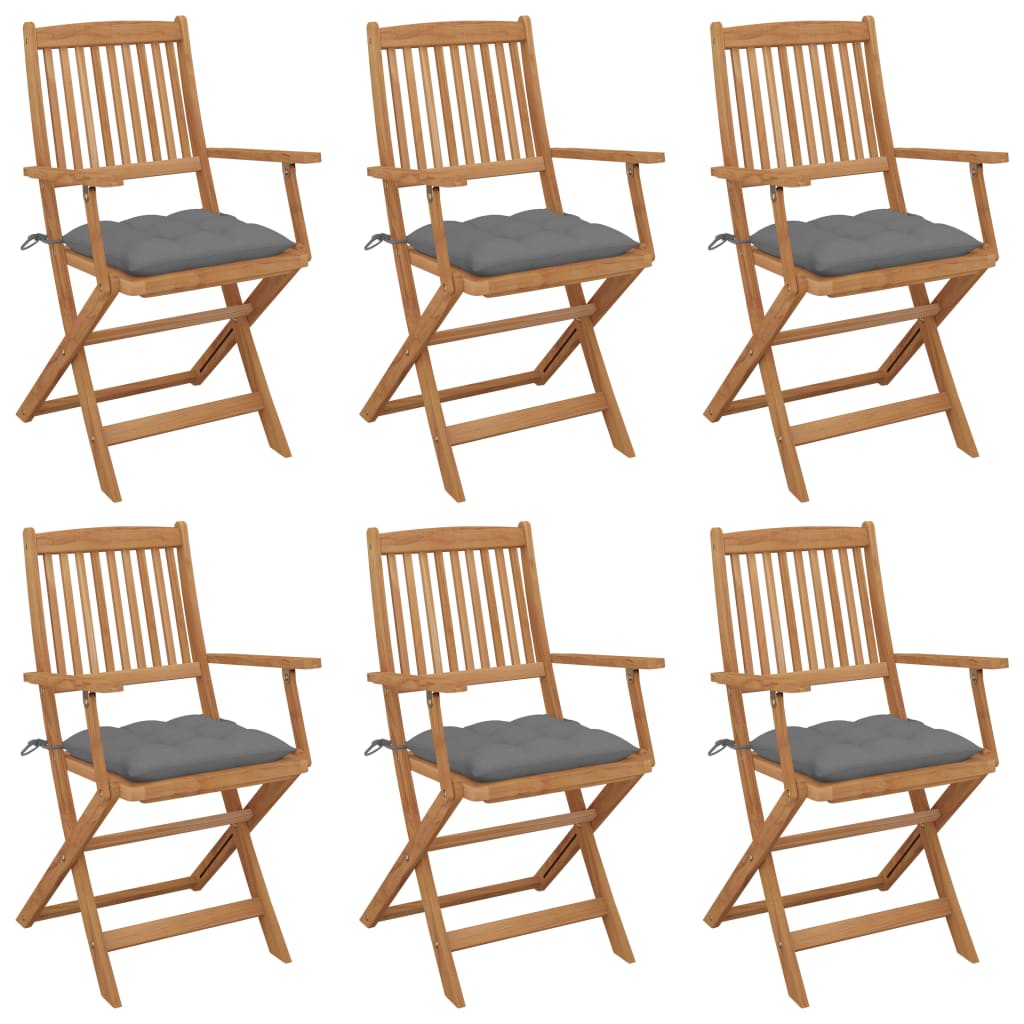 Tuinstoelen Inklapbaar Met Kussens Massief Acaciahout 6 Grijs Met armleuning