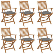 Tuinstoelen 6 st massief acaciahout inklapbaar met kussens