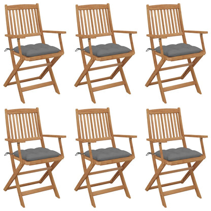 Tuinstoelen Inklapbaar Met Kussens Massief Acaciahout 6 Grijs Met armleuning